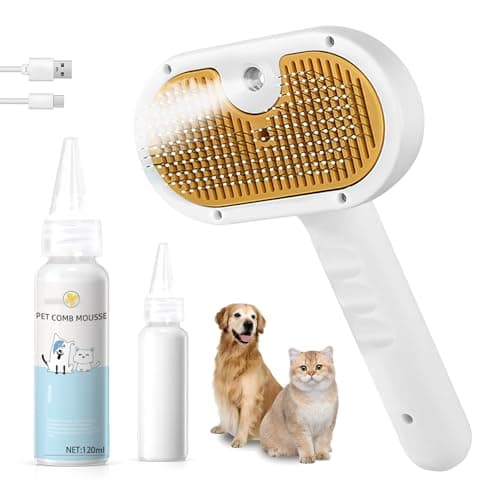 Pet Steam Brush for Dog & Cat – 3-in-1 Spray Hair Removal Comb – Steam for Shedding & Grooming – Water Brush for Long & Short Haired Pets – Spritz Defur Comb – Includes Waterless Shampoo - Image 1