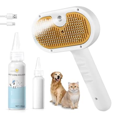 Pet Steam Brush for Dog & Cat – 3-in-1 Spray Hair Removal Comb – Steam for Shedding & Grooming – Water Brush for Long & Short Haired Pets – Spritz Defur Comb – Includes Waterless Shampoo - Image 1