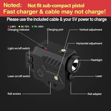 Solofish 800 Lumens Pistol Light Laser Combo, Strobe Function for Green/Red/Blue Laser and Tactical Light with Slidable Rail Fits Guns w/Rail - Image 2