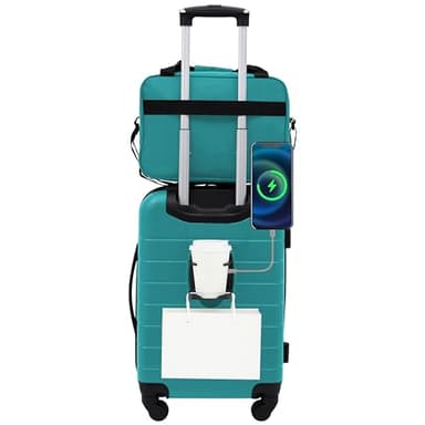 Wrangler Smart Luggage Set with Cup Holder and USB Port, Teal, 2 Piece - Image 1