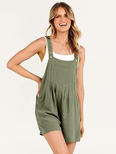 ANRABESS Women's Summer Casual Rompers Bib Short Overalls Loose Linen Jumpsuit Beach Outfits Travel Vacation Clothes - Image 4