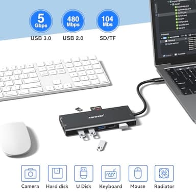 USB C Docking Station Dual Monitor for Dell/HP/Lenovo/Surface Laptop, 14 in 1 Triple Display Hub Multiple Adapter, Dongle with 2 HDMI 4K VGA 5 Port 100W PD Charger Ethernet SD/TF Audio(Black) - Image 7