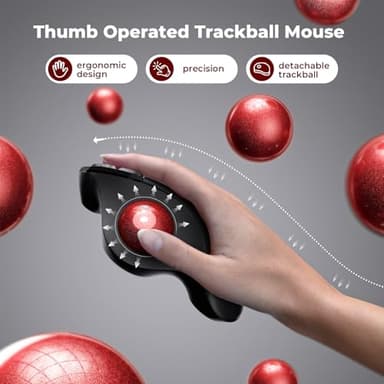 seenda Wireless Trackball Mouse Ergonomic - Bluetooth Rollerball Mouse Rechargeable, Multi Devices Connection Thumb Control Mice Compatible for Mac/Android/Windows Computers - Black&Red - Image 2