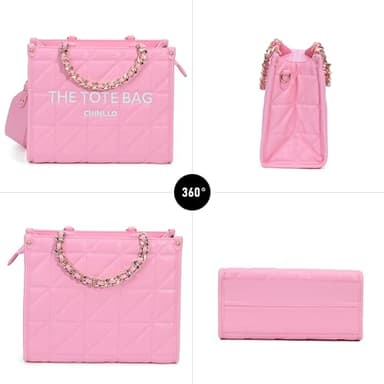 Chinllo Tote Bag for Women, Quilted Chains Stachel Purse and Handbags with Shoulder Strap (E.Pink-M) - Image 6