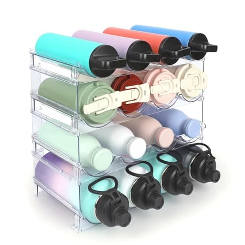 TIDY SAVANT Water Bottle Organizer - 4 Pack Clear Stackable Bottle Storage Rack and Wine Rack for Stanley Yeti Bottle and Other Tumbler Organizer for Kitchen Cabinets, 4 Tier Hold 16 - Image 1