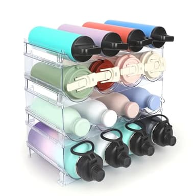 TIDY SAVANT Water Bottle Organizer - 4 Pack Clear Stackable Bottle Storage Rack and Wine Rack for Stanley Yeti Bottle and Other Tumbler Organizer for Kitchen Cabinets, 4 Tier Hold 16 - Image 1