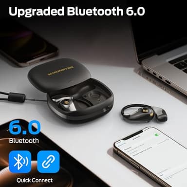 Monster Open Ear AC510 Earbuds, Bluetooth6.0 Wireless Earbuds, Stereo Sound Ear Buds with AI Intelligent Noise Reduction, Type-C Charging, Touch Control, 30H Playback, IPX6 Waterproof Earphones(Black) - Image 6