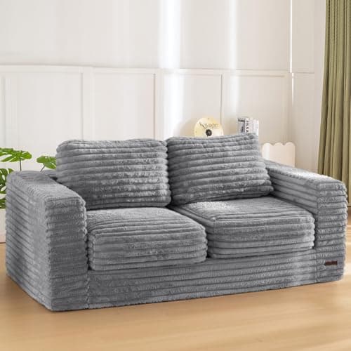 MAXYOYO Giant Bean Bag Chair for Adults, Upholstered Loveseat Floor Sofa with Pillows and Armrests, Large Bean Bag Sofa Plush Chair Bean Bag Couch for Bedroom Living Room, Grey - Image 1