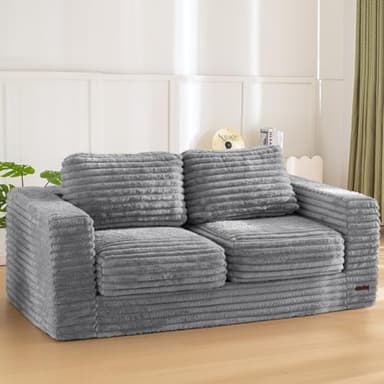 MAXYOYO Giant Bean Bag Chair for Adults, Upholstered Loveseat Floor Sofa with Pillows and Armrests, Large Bean Bag Sofa Plush Chair Bean Bag Couch for Bedroom Living Room, Grey - Image 1