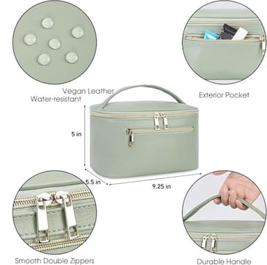 Wandering Nature Makeup Bag, Travel Make Up Organizer Cosmetic Brush Bags Case for Women in Vegan Leather, Sage Green, Patent Pending - Image 5