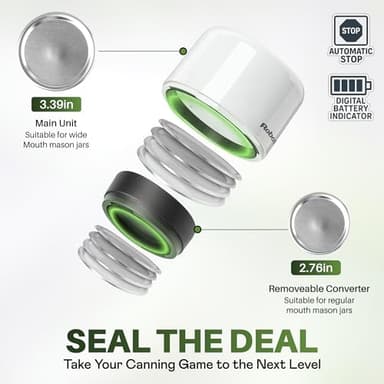 RoboSeal Rechargeable Mason Jar Vacuum Sealer for Mason Jars Wide & Regular Mouth, One Touch Operation Canning, 50 Jar Lids & Jar Opener Included, Digital Battery Indicator, Preserves Foods 5x Longer - Image 5