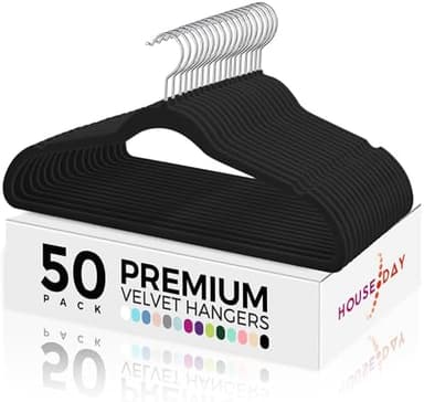 HOUSE DAY Premium Velvet Hangers 50 Pack Black, Non-Slip Flocked Felt Hangers, Sturdy Clothes Hangers with 360° Rotatable Hook, Heavy Duty Coat Hanger, Durable Slim Hanger for Closet Space Saving - Image 3