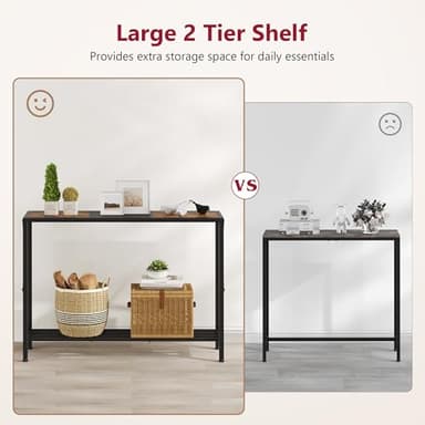 Tajsoon Console Table 41.8”, 2-Tier Industrial Entryway Table, Narrow Entrance Sofa Table with Shelves, Hallway, Living Room, Foyer, Corridor, Office, Rustic Brown and Black - Image 5