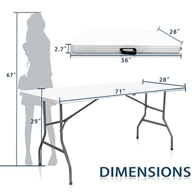 CAMP SOLUTIONS Plastic Folding Table, 6 FT Folding Table, Plastic Portable Tables for Dining Parties Card Picnic Camping, Granite White - Image 3