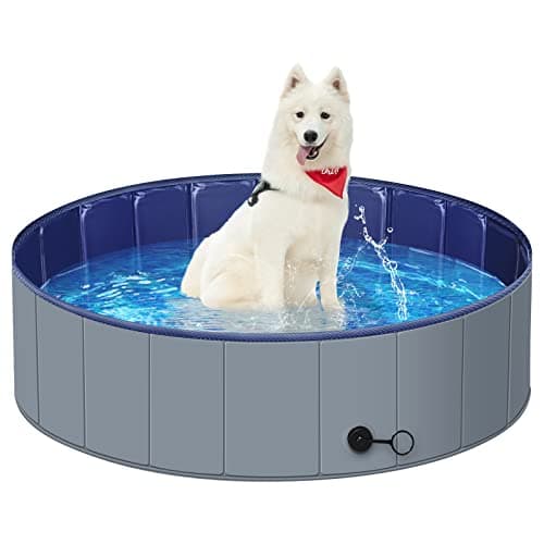 Dog Pool for Large Dogs, Kiddie Pool Hard Plastic, Dog Bathtub Portable, Foldable Pool for Dogs Slip-Resistant (Dark Gray, M - 40'' x 12'') - Image 1