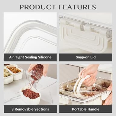 Dunruz Snackle Box Container,Portable Snack Box 8 Compartment Divided Serving Tray with Lid and Handle,Clear Storage Organizer for Fruit Candy Nuts Veggie-Perfect for Road Travel Party（1 Pack） - Image 4