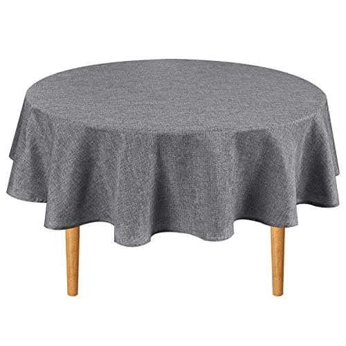 Hiasan Round Linen Tablecloth 80 Inch - Wrinkle and Stain Resistant Washable Polyester Fabric Table Cloth for Dining Room Kitchen Party, Grey - Image 1