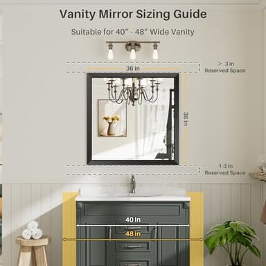 Briivue 36"x36" Black Bathroom Mirror, Anti-Rust Black Metal Framed Bathroom Mirrors for Over Sink, Wall-Mounted Rectangler Mirrors for Bathroom Vanity, Farmhouse, Bedroom, Living Room, Entryway Decor - Image 2