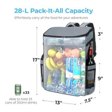 Terrete Cooler Backpack, 30 Cans Backpack Coolers Insulated Leak Proof, Large Double Deck Cooler Backpack for Travel, Camping, Picnic - Grey - Image 5