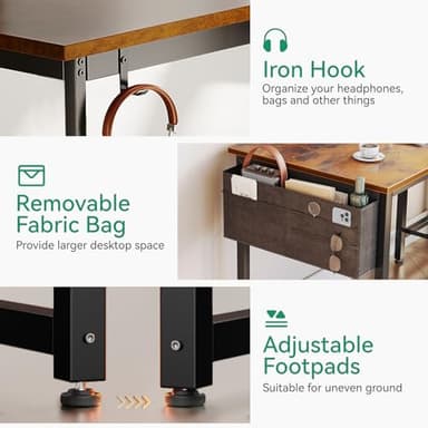 Casaottima 32-Inch Small Computer Desk with 4 Fabric Drawers — Home Office Desks with Storage, Writing Desk with Side Hook and Cloth Bag, Modern Study/Work Table for Bedroom and Small Space, Vintage - Image 5