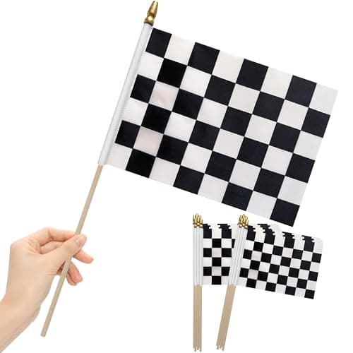 LoveVC 12Pcs 8×12 Inch Small Checkered Flags Black and White Racing Flags on Wood Stick Mini Race Car Handheld Flag Decorations - Image 1