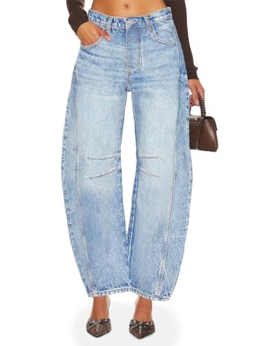 PLNOTME Women's Baggy Boyfriend Jeans Vintage Wide Leg Mid Rise Barrel Denim Ankle Pants - Image 2