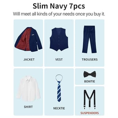 PACOROMANO Boy Suit Set Navy Extra Slim 7 Pcs Boys Formal Slim Suit Set Ring Bearer Outfit Boy Skinny - Image 4