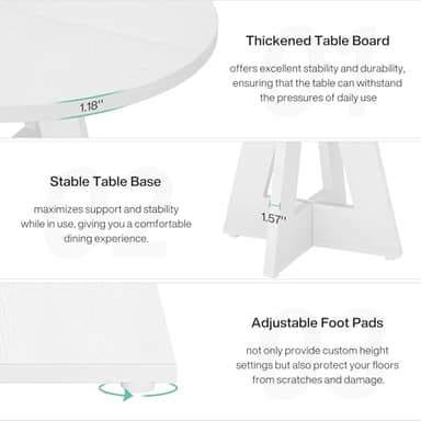 Tribesigns Round Dining Table Wood Kitchen Table for Dining Room, 47 in Dinning Room Tables for 4-6, Circle Dinner Table with Wooden Tabletop and Cross Base for Kitchen, White - Image 5