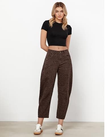 GRAPENT 2025 Barrel Jeans for Women Balloon Wide Leg Cropped Trendy Jeans Boyfriend High Waisted Jean Pants Casual Stretchy Summer Denim Trousers Leopard Printed X-Large Plus Size 16 to 18 - Image 4
