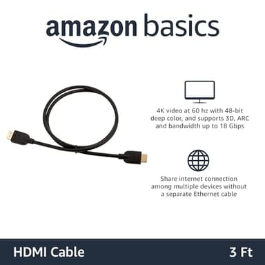 Amazon Basics HDMI Cable, 3-Pack, 3ft, 4K@60Hz, High-Speed 4K HDMI 2.0 Cord (18Gbps), 2160p, 48 bit, Compatible with TV/PS5/Xbox/Roku, Black - Image 2