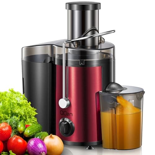 QCen Juicer Machine, 500W Centrifugal Juicer Extractor with Wide Mouth 3” Feed Chute for Fruit Vegetable, Easy to Clean, Stainless Steel, BPA-free (Metallic Red) - Image 1