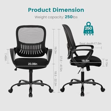 SMUG Home Office Computer Desk Chair - Ergonomic Mid-Back Mesh Swivel Rolling Work with Wheels, Comfy Lumbar Support and Armrest, for Bedroom, Study, Dorm, Student, Adults - Image 2
