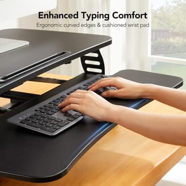 HUANUO Standing Desk Converter, 32” Sit to Stand Desk with Keyboard Tray, Height Adjustable Stand Up Desk Riser for Home Office, Dual Monitor and Laptop Workstation, Black - Image 5