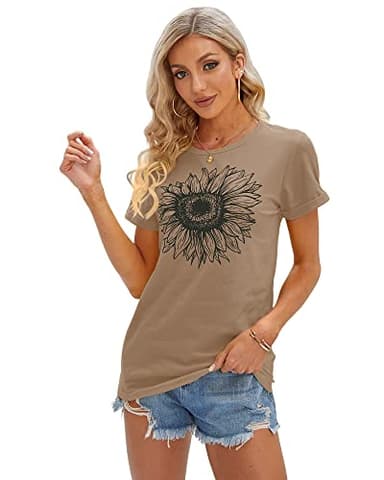 Cicy Bell Women's T Shirts Short Sleeve Tees Sunflower Graphic Loose Summer Tops - Image 2