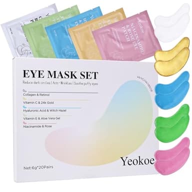 Yeokoe Under Eye Patches for Dark Circles,Eye Mask for Puffy Eyes With Collagen,Retinol,Vitmin C,Hyaluronic Acid and Niacinamide Face Masks Skincare Spa Gifts for Woman 20Pairs - Image 1