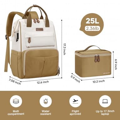 Maelstrom Travel Backpack for Women Men,Laptop Backpack Fits 15.6-17.3 Inch Laptop, Nurse/Teacher/Work Bag with Insulated Lunch Box,Water Resistant Carry On Backpack,Khaki-Beige - Image 5