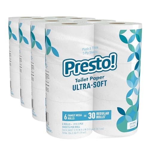 Amazon Brand - Presto! 2-Ply Ultra-Soft Toilet Paper, 24 Family Mega Rolls = 120 regular rolls, 6 Count (Pack of 4), Unscented - Image 1