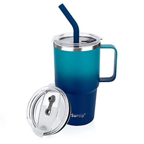 Sursip 24 oz Tumbler with Handle and Straw Lid, Double Wall Vacuum Stainless Steel Insulated Coffee Cup with 2 Lids, For Cold/Hot Drinks, Leak Proof, BPA-Free, Dishwasher Safe(Navy-1 Pack) - Image 1