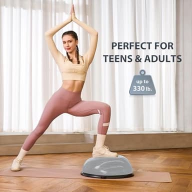 ZELUS Balance Ball Trainer Half Yoga Exercise Ball with Resistance Bands and Foot Pump for Yoga Fitness Home Gym Workout (Gray) - Image 4