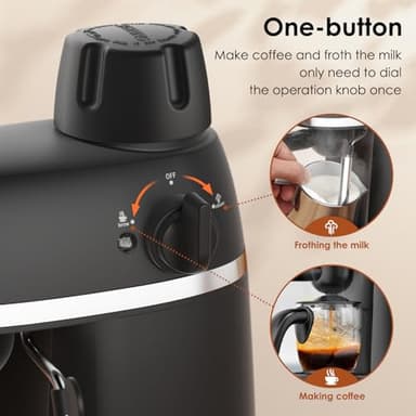 SOWTECH Coffee Machine, 3.5 Bar Espresso Cappuccino Machine with Milk Frother, 1-4 Cup Portable Coffee Maker for Latte, Cappuccino, 800W, Black - Image 6