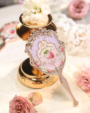 Flower Knows Violet Strawberry Rococo Hand Mirror,Vintage Portable Handheld Mirror,Fancy & Pretty Princess Mirror with Long Handle,Gift for Girls(Wisteria Purple) - Image 7