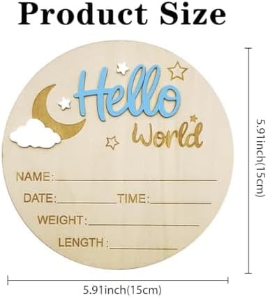 Baby Announcement Sign, 5.9 Inch Wooden Hello World Newborn Signs, Birth Announcement Sign and Pen, Moon and White Cloud Decoration, Welcome Newborn Arrival to World, Hospital Nursery for baby (Blue - Image 3