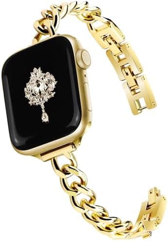 Slim Gold Band for Women Feminine Elegant Compatible with Apple Watch 38mm 40mm 41mm 42mm (S10/11) Adjustable Metal Strap Dressy Chain Bracelet for iWatch Series 11/10/9/8/7/6/5/4/SE/3/2/1 - Image 3