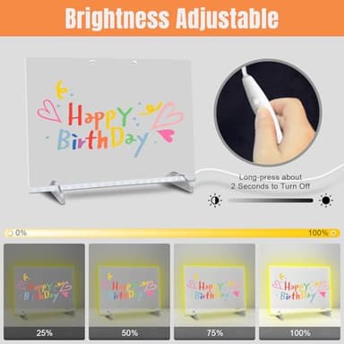 LED Note Board with Colors, 13.7"X10" 4 Modes &7 Colors Acrylic Dry Erase Boards with Light, Include Adapter, Hanging Chain, Led Drawing Board for Kids with Stand,7 Markers, Spray Bottle - Image 6