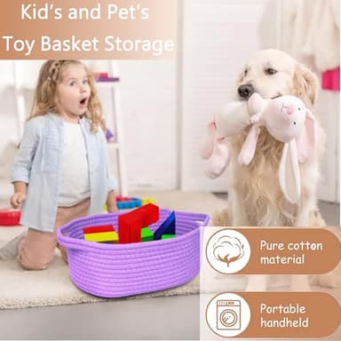 Poschnor Baby Gift Basket with Gift Bags and Ribbons, Empty Cotton Basket, Toy Storage for Baby and Pet, 12X 8 X 5 inch, Purple. - Image 3