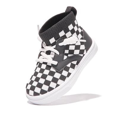 Newsonet Baby Shoes Boys Girls First Walking Infant Non Slip Walker Lightweight Breathable Mesh High Top Sneakers Black White Size 18-24 Months Toddler - Image 1