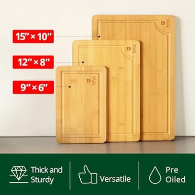 Wooden Cutting Boards for Kitchen Meal Prep & Serving - Bamboo Wood Cutting Board Set - Charcuterie & Chopping Butcher Block for Meat - Kitchen Gadgets Gift - Image 3
