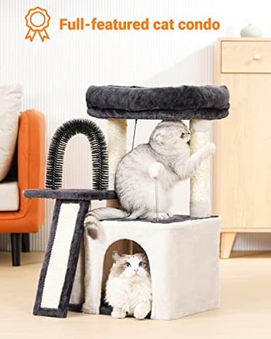 Happi N Pets Cat Tree Tower for Indoor Cats, Multi-Level Cat Tree with Scratching Posts & Condos, Cozy Cat Perch, Self Groomer and Interactive Toys, Featuring with Large Cat Cave, Light Gray - Image 7