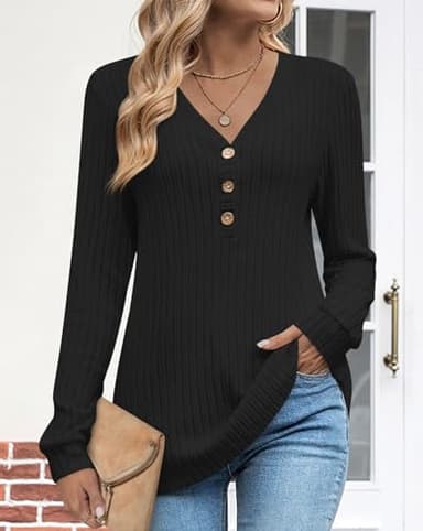HOTGIFT Womens Sweaters Black Long Sleeve Shirts Casual Fall Winter Fashion Tunics Tops Loungewear Clothes 2025 X-Large - Image 2
