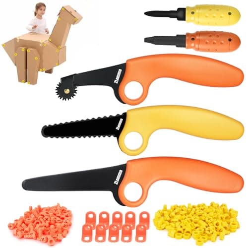 ZLemma Cardboard Construction Kit - 425 PCS Kids Building Set with Safe Serrated Cutter, Crease Roller, Screws & Nuts, STEM Upcycled Tool for DIY Cardboard Projects, Engineering & Creativity - Image 1
